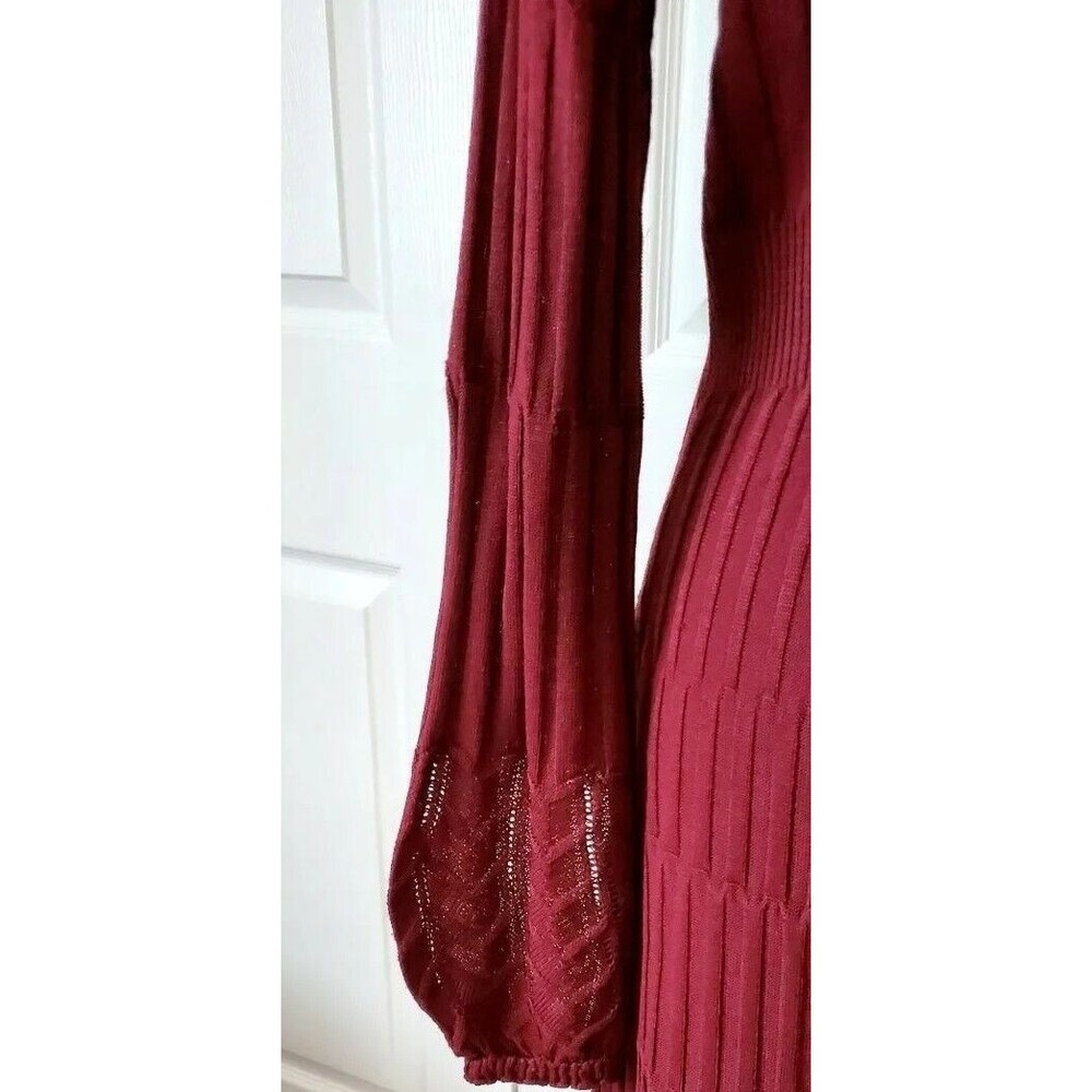 Venus Womens Burgandy Sweater Dress Cable Knit Long Balloon Sleeve Midi USA Sz L - Picture 4 of 6
